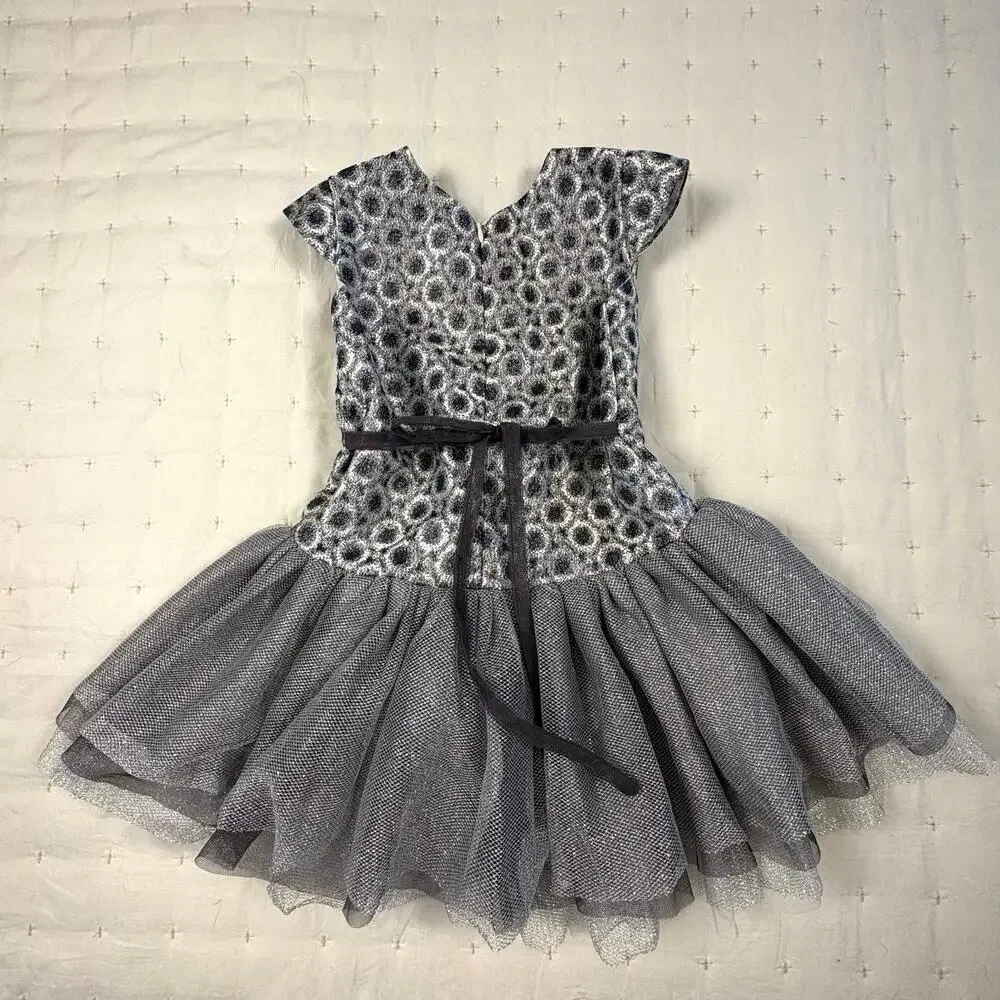 Isobella & Chloe Brocade Tulle Dress Girls 3T Gray Silver Special Occasion Party